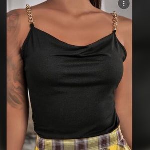 SHEIN Black Cowl Neck Cami with Gold Chain Detail Straps size Lg